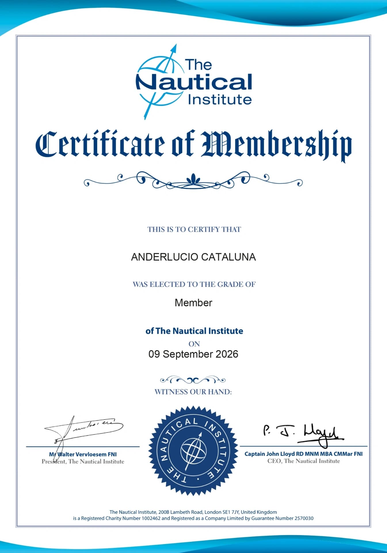 Certificate of Membership