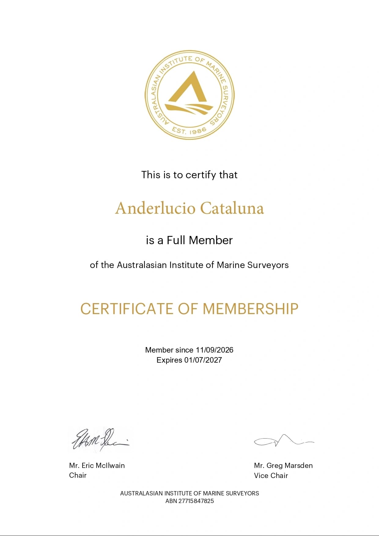 Certificate Full Member