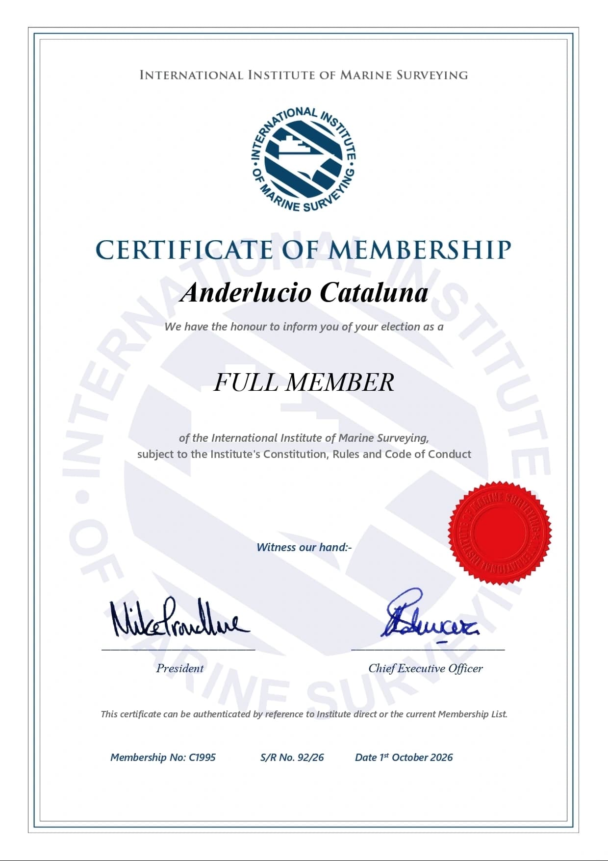 Certificate Full Member